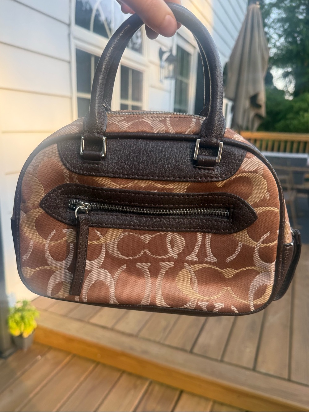 Vintage Coach Brown Signature Mini Satchel with Dark Brown Trim